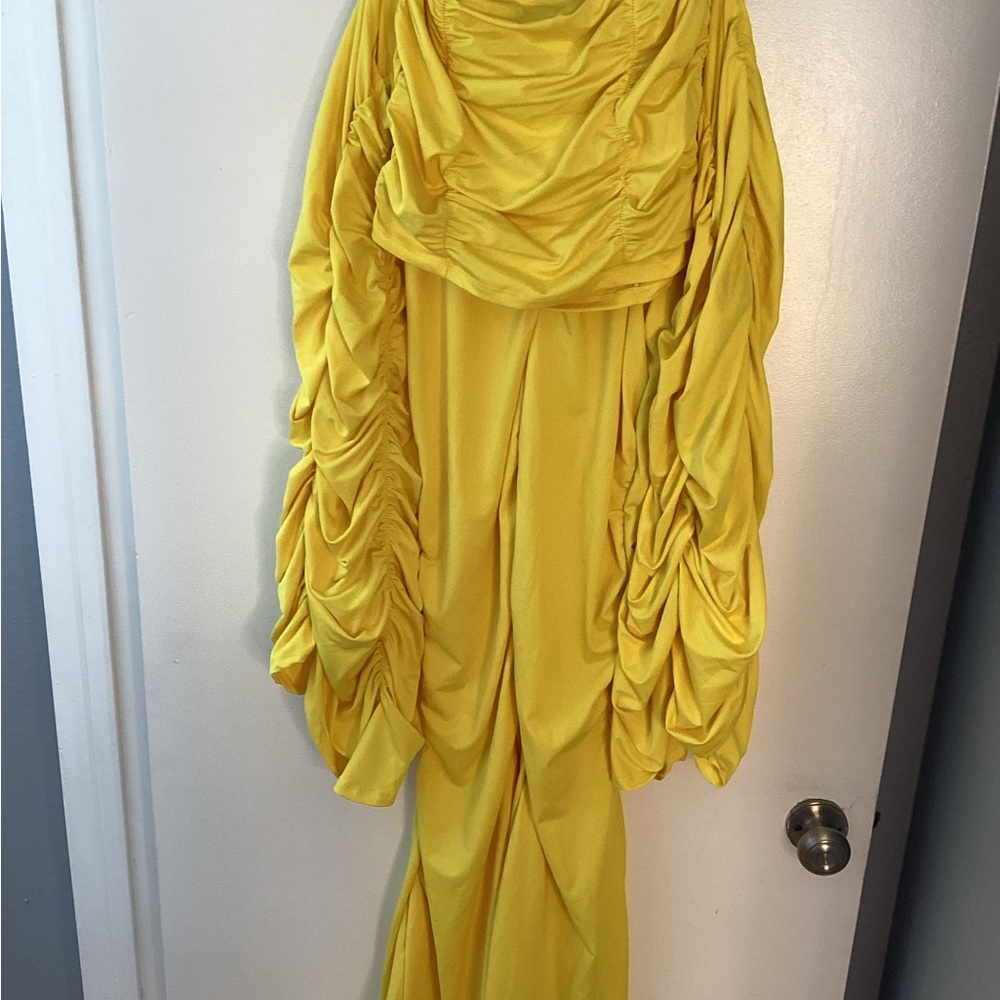 Wide Leg Ruched Yellow Jumpsuit - Picture 2 of 12
